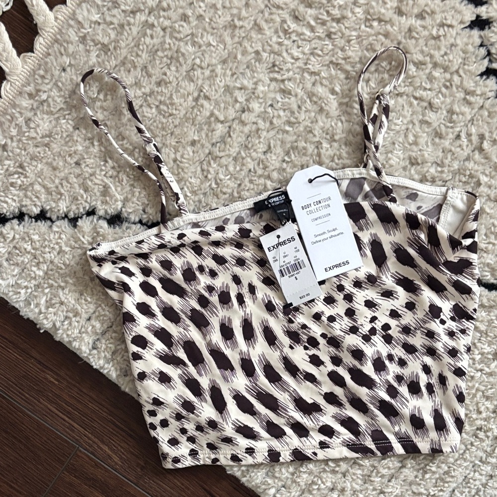 Express Spotted Cropped Cami - Cream & Brown